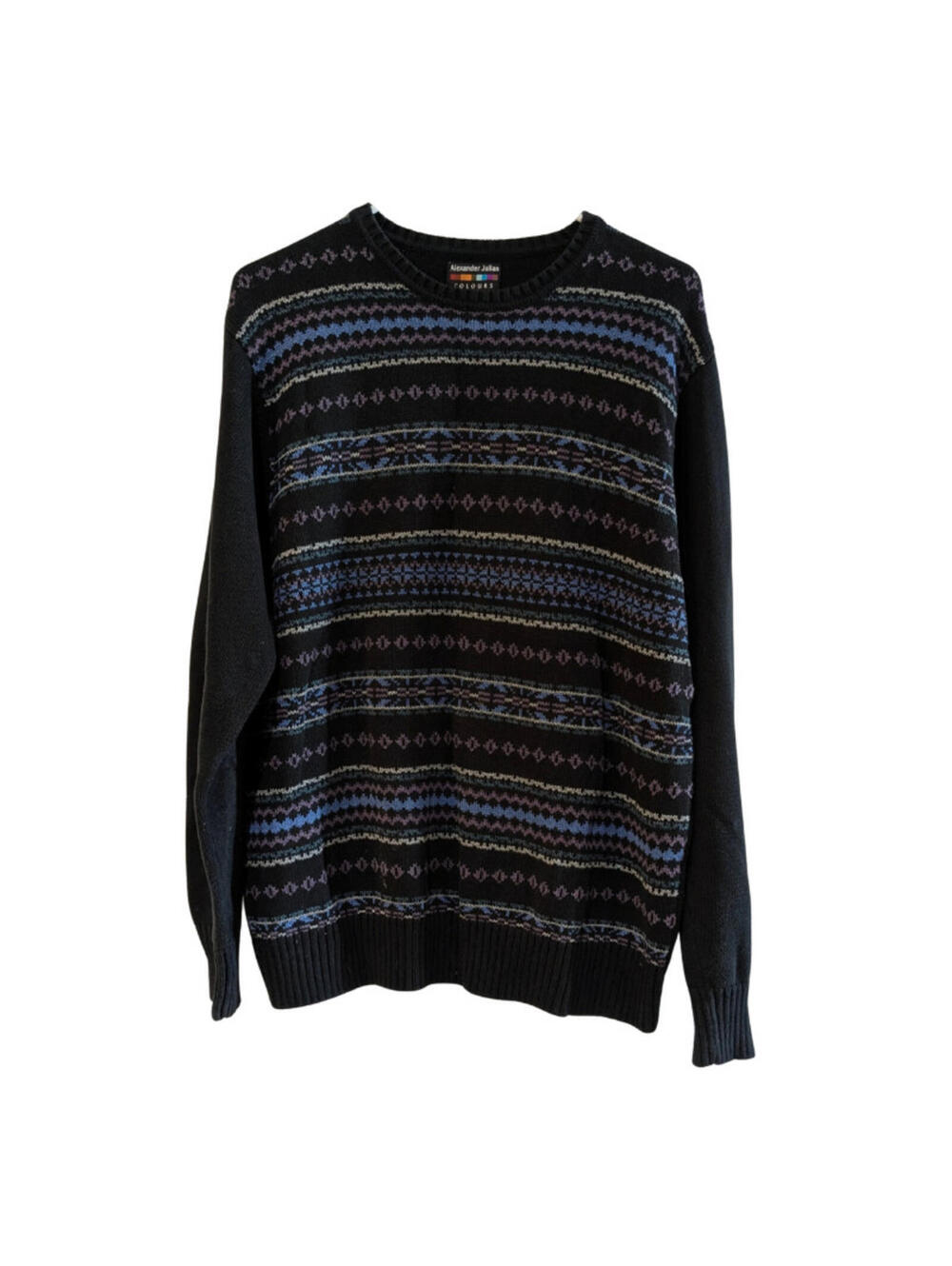 Alexander Julian Men's COLOURS Grandpa Sweater, Black, Size Large, Vintage 1990s